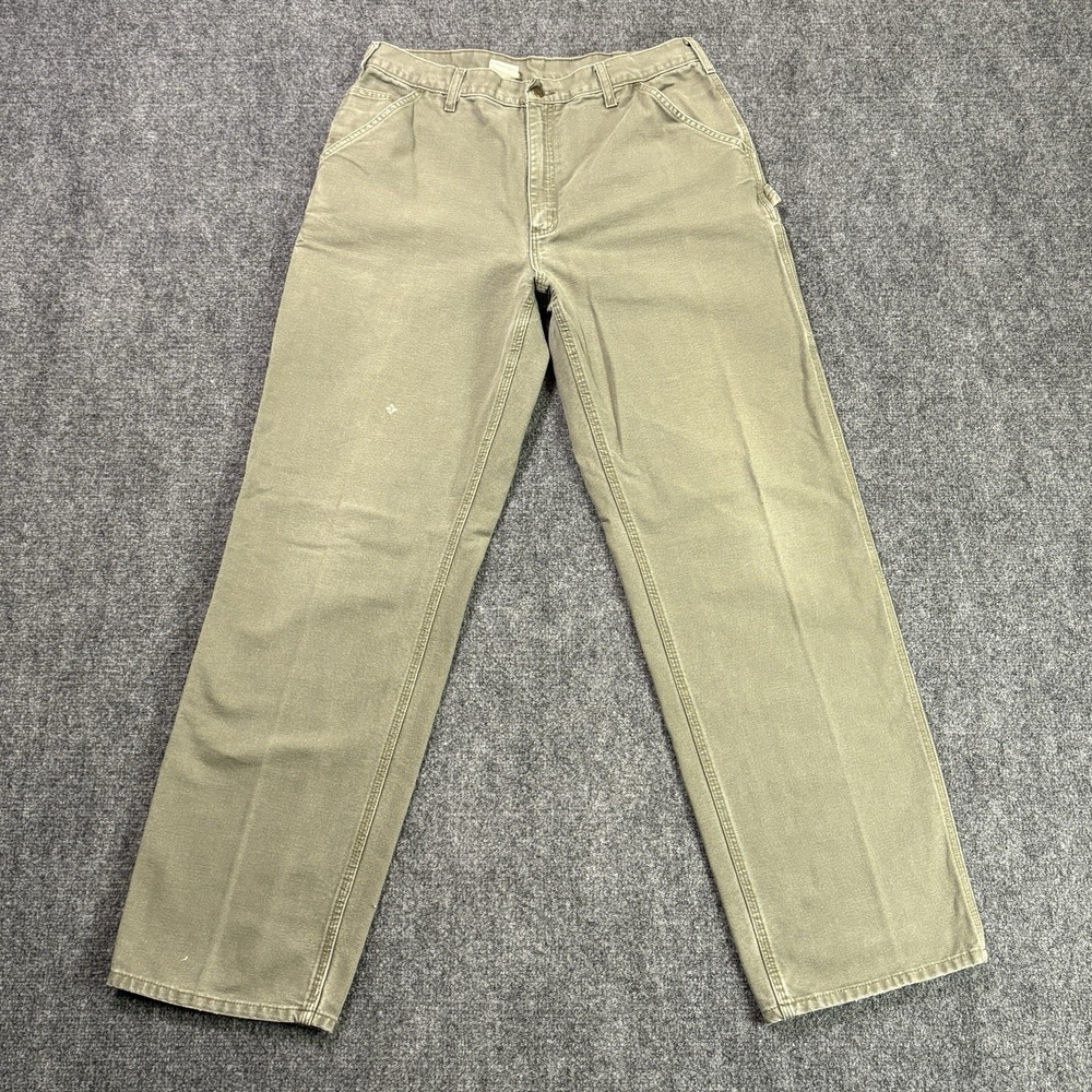 Vintage Carhartt Carpenter Pants Men's 34x34 Green Dungaree Canvas Work B11 MOS